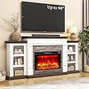 80" Fireplace TV Stand w/ 8 Colors-Changing Fireplace, Electric Fireplace with Mantel for TVs Up to 90 Inch, Entertainment Center with Storage, 3D Flame Effect for Living Room, Bedroom, White/Brown