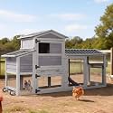 80’’ Chicken Coop with Wheels, Outdoor Wooden Chicken House with Nesting Box, Poultry Chicken Cage with Weatherproof Roof and Leakproof Pull-on Tray, Large Chicken Coops with 2-4 Chickens