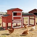 80’’ Chicken Coop with Wheels, Outdoor Wooden Chicken House with Nesting Box, Poultry Chicken Cage with Weatherproof Roof and Leakproof Pull-on Tray, Large Chicken Coops with 2-4 Chickens (Red)