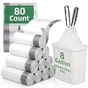 80 Counts 8 Gallon Trash Bag Drawstring Small Trash Bags, Thick Pre-separated Garbage Bags, Trash Bin Liners, Suitable for bathroom, kitchen, bedroom, office (White)