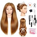 80% Human Hair Mannequin Head,26''Golden Brown Real Hair Mannequin Head,Cosmetology Manikin Head Doll Hair Styling Hairdressing Practice Training Wig Head with Clamp Holder and Tools