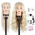 80% Mannequin Head Human Hair,24" Blonde Mannequin Doll Head Hair Styling