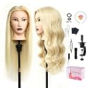 80% Mannequin Head Human Hair,26"Real Hair Cosmetology Mannequin Manikin Head Hair Styling Hairdressing Practice Training Doll Head with Clamp Holder and Tools(Blonde Hair Brown Eyes)