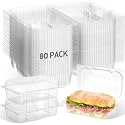 80 Pack Clear Hinged Food Containers 7.2×4.9×2.6 Inch Plastic