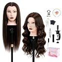 80% Real Hair Mannequin Head 26''Chestnut Brown Salon Mannequin Human Hair