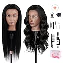 80% Real Hair Mannequin Head,TopDirect 26''Black Hairdresser Cosmetology Doll Head Styling,Manikin Heads Hairs Braiding DIY Styling with Clamp Holder and Tools Set