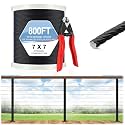 800FT Black Stainless Steel Cable, 1/8" T316 Marine Grade Wire Rope with Cutter, 7x7 Strands Aircraft Wire Rope with 1850 lb Breaking Strength, Perfect for DIY Deck and Stair Railing System