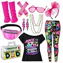 80s Outfit Women Costume Accessories Set T Shirt Shorts Tutu Skirt Neno Party Leg Warmers Headband