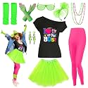 80s Outfit Women Costume Accessories Set T Shirt Shorts Tutu Skirt Neno Party Leg Warmers Headband