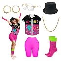 80s Outfit Women Costume Accessories Set T Shirt Shorts Tutu Skirt Neno Party Leg Warmers Headband