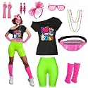 80s Outfit Women Costume Accessories Set T Shirt Shorts Tutu Skirt Neno Party Leg Warmers Headband