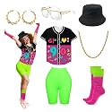 80s Outfit Women Costume Accessories Set T Shirt Shorts Tutu Skirt Neno Party Leg Warmers Headband