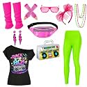 80s Outfit Women Costume Accessories Set T Shirt Shorts Tutu Skirt Neno Party Leg Warmers Headband