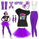 80s Outfit Women Costume Accessories Set T Shirt Shorts Tutu Skirt Neno Party Leg Warmers Headband