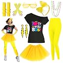 80s Outfit Women Costume Accessories Set T Shirt Shorts Tutu Skirt Neno Party Leg Warmers Headband