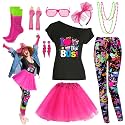 80s Outfit Women Costume Accessories Set T Shirt Shorts Tutu Skirt Neno Party Leg Warmers Headband