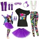 80s Outfit Women Costume Accessories Set T Shirt Shorts Tutu Skirt Neno Party Leg Warmers Headband