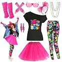 80s Outfit Women Costume Accessories Set T Shirt Shorts Tutu Skirt Neno Party Leg Warmers Headband
