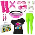 80s Outfit Women Costume Accessories Set T Shirt Shorts Tutu Skirt Neno Party Leg Warmers Headband