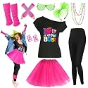80s Outfit Women Costume Accessories Set T Shirt Shorts Tutu Skirt Neno Party Leg Warmers Headband