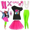 80s Outfit Women Costume Accessories Set T Shirt Shorts Tutu Skirt Neno Party Leg Warmers Headband