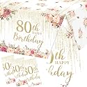 80th Birthday Tablecloth, 3Pcs Rose Gold 80th Birthday Decorations Tablecloth Rectangular 80th Happy Birthday Table Decorations, 80th Birthday Tablecover for Women,70.8 * 42.5inch