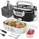 80W Electric Lunch Box for Adults, 1.5L Heated Lunch Box, BlackGery