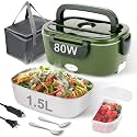 80W Electric Lunch Box for Adults, 1.5L Heated Lunch Box, Green