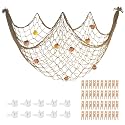 80x40'' Decorative Fishing Net w/Shells, Clips, Hanging Photo Display Net