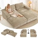 81" Oversized Double Chaise Lounge, Cloud Boneless Sofa Bed, Khaki