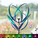82 inch Wind Spinners Outdoor - Extra Large Outdoor Metal Wind Sculptures Spinners with Solar Light, Windmills for The Yard Garden, Yard Art Garden Lawn Decor - Peacock Blue