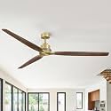 84 Inch Gold Brass Ceiling Fan No Light with Remote, 3 Wood Blades