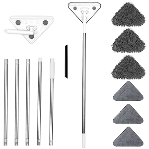 85 inches wall mop cleaner with long handle rotating triangle mop for ceiling washer window duster scrubber and baseboard cleaning tools with adjustable extension pole and 6 replacement pads
