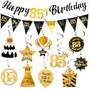 85th Birthday Decorations Men Set - Happy 85 Birthday Banner Triangle Flag Hanging Swirls Streamers for Women Men Party Decorations Supplies, Black and Gold