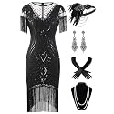 867A - Plus Size 1920s Vintage Fringed Gatsby Sequin Beaded Tassels Hem Flapper Party Prom Cocktail Dress with Accessories