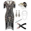 867A - Plus Size 1920s Vintage Fringed Gatsby Sequin Beaded Tassels Hem Flapper Party Prom Cocktail Dress with Accessories