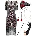 867A - Plus Size 1920s Vintage Fringed Gatsby Sequin Beaded Tassels Hem Flapper Party Prom Cocktail Dress with Accessories