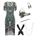867A - Plus Size 1920s Vintage Fringed Gatsby Sequin Beaded Tassels Hem Flapper Party Prom Cocktail Dress with Accessories