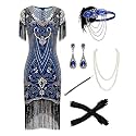 867A - Plus Size 1920s Vintage Fringed Gatsby Sequin Beaded Tassels Hem Flapper Party Prom Cocktail Dress with Accessories