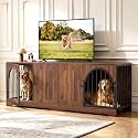 87" Large Dog Crate Furniture TV Stand, Double Kennel Divider (Walnut)