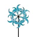 87" Wind Spinner Outdoor with Solar Light, Large Metal Wind Sculptures Spinners, Windmill for Garden Yard Patio Lawn Decor - Azure Moon (23" W x 87" H)