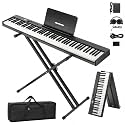 Garvee 88 Key Full-Size Semi-Weighted Electronic Keyboard Piano, Portable Folding Design with Headphones, Sustain Pedal, Stand, Power Adapter &amp; Travel Case - Perfect for Beginners and Adult Players