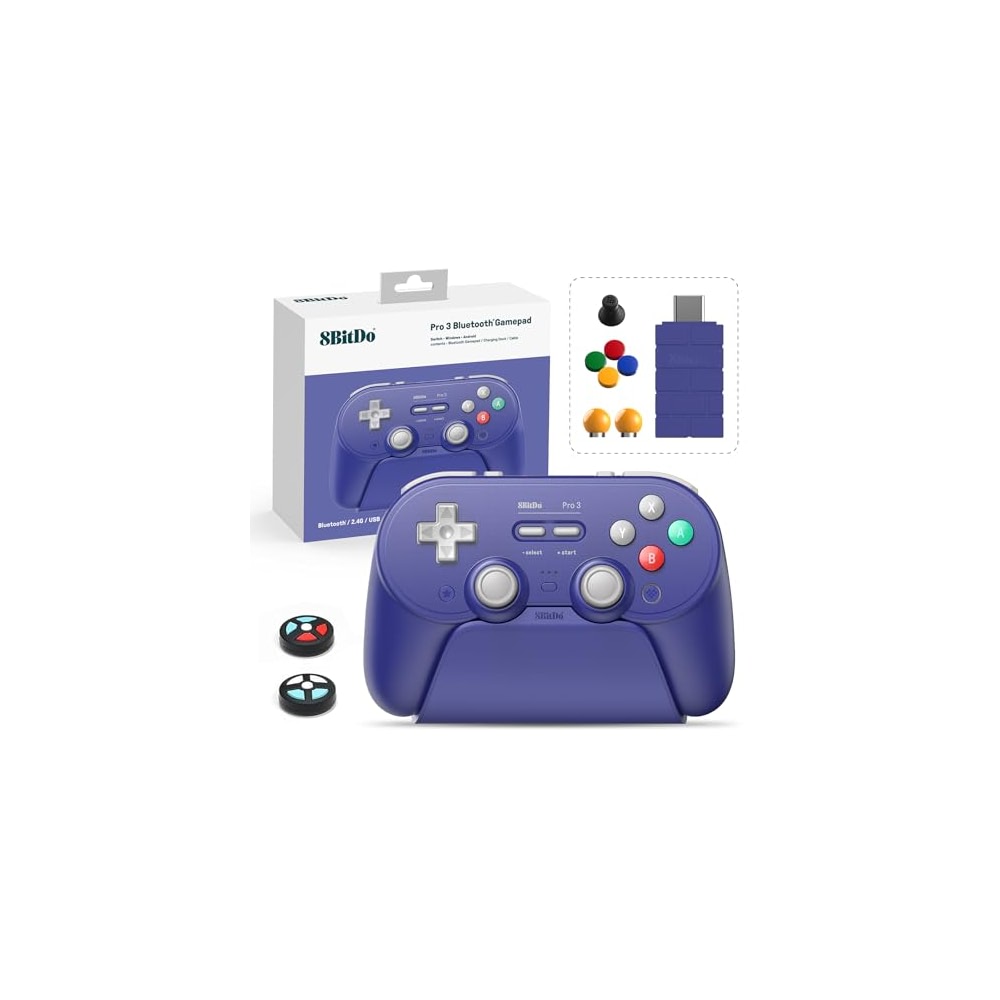 8Bitdo Pro 3 Bluetooth Controller with TMR Joysticks, Swappable ABXY ...