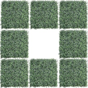8pcs 2034x2034 artificial boxwood panels topiary hedge plant uv protected faux grass wall greenery mats for outdoor garden fence backyard and indoor home wedding decoration dark green