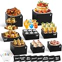 8Pcs Black Acrylic Buffet Risers with Mini Sign and Marker, Black Acrylic Risers for Party Catering Dessert Jewelry Collectibles with Hollow Bottoms Nesting Cube Box (9.5" 9" 8" 7.5" 6.8" 6" 5" 5&#