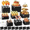 8Pcs Black Acrylic Buffet Risers with Mini Sign and Marker, Food Display Risers for Party Catering Dessert Jewelry, Acrylic Cube Nesting Boxes with Hollow Bottoms(9" 8.5" 8" 7.5" 6.8" 6" 5" 5")