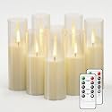 MUMCHASI 8Pcs Flameless Candles, Battery Operated Candles, LED Flickering Candles with Remote, Realistic Dancing Flame, Acrylic Ribbed Design for Home Holiday Wedding, Party D2.2 (Ivory)