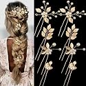 8PCS Gold Wedding Bridal Hair Pins Leaf Pearl Hair Pins Clips Vintage Hair Headpiece Jewelry for Bridesmaids Brides Flower Girls Hair Accessories(Chic)