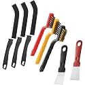 8Pcs Multicolour Kitchen Stove Cleaning Brush+Heavy Duty Scraper Tool Set for Gas Burners Cooktop Pot Pan Brass,Stainless Steel and Nylon Brush Head Brushes for Range Hood Grease Grime,Cleaning Tools