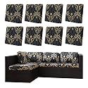 8PCS Patio Cushion Covers.Patio Furniture Couch SeatSlipcovers (Black with Gold-Plated Floral Patterns, 8PCS)